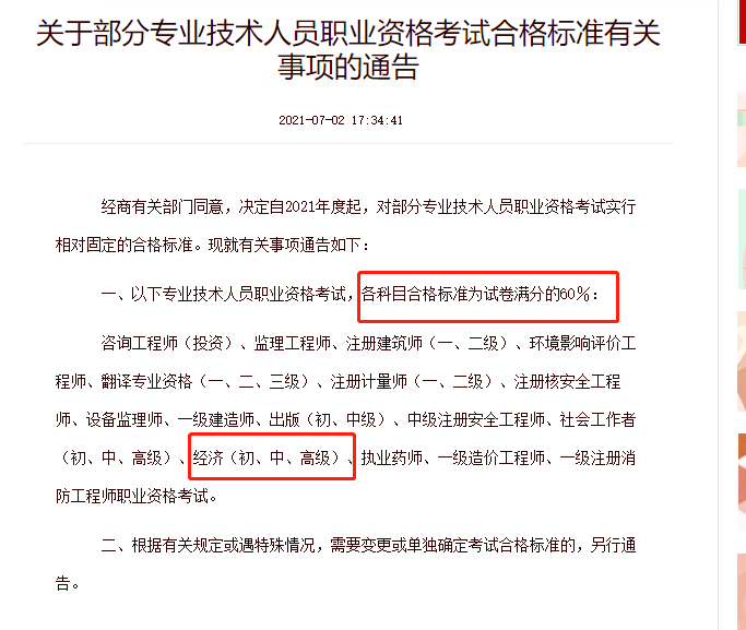 2021年高級經濟師考試合格標準為60分